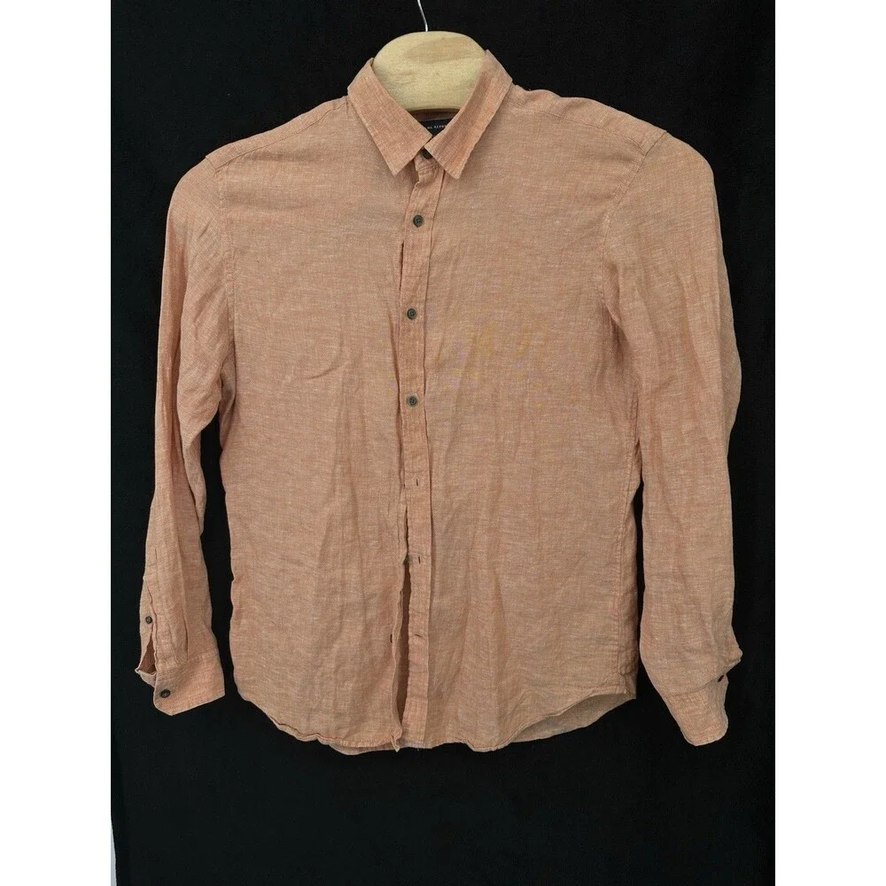 Banana Republic Shirt Mens Large Coral Linen Cotton Untucked‎ Slim Fit Button Up